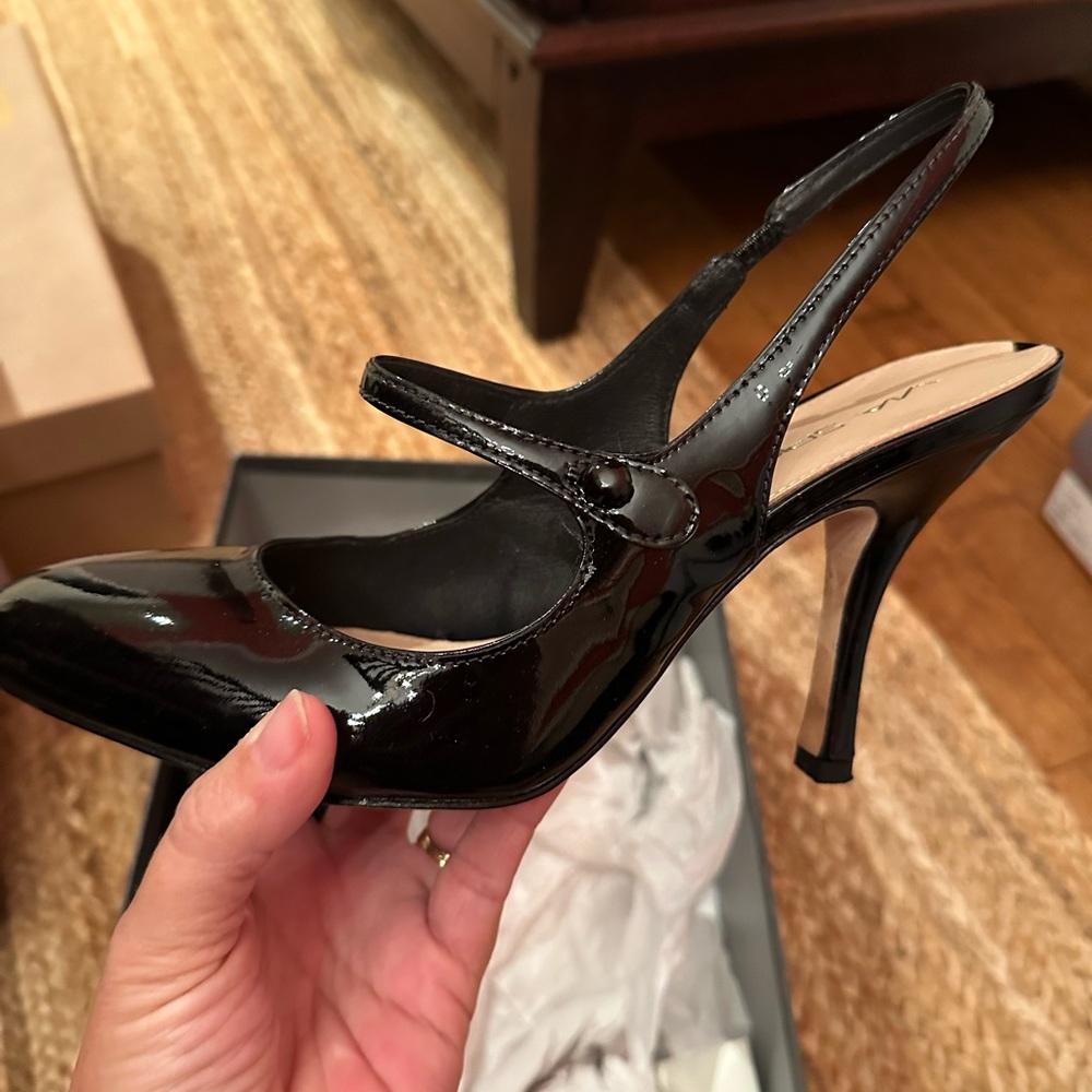 Via Spiga Black Patent Leather Slingback Heels
